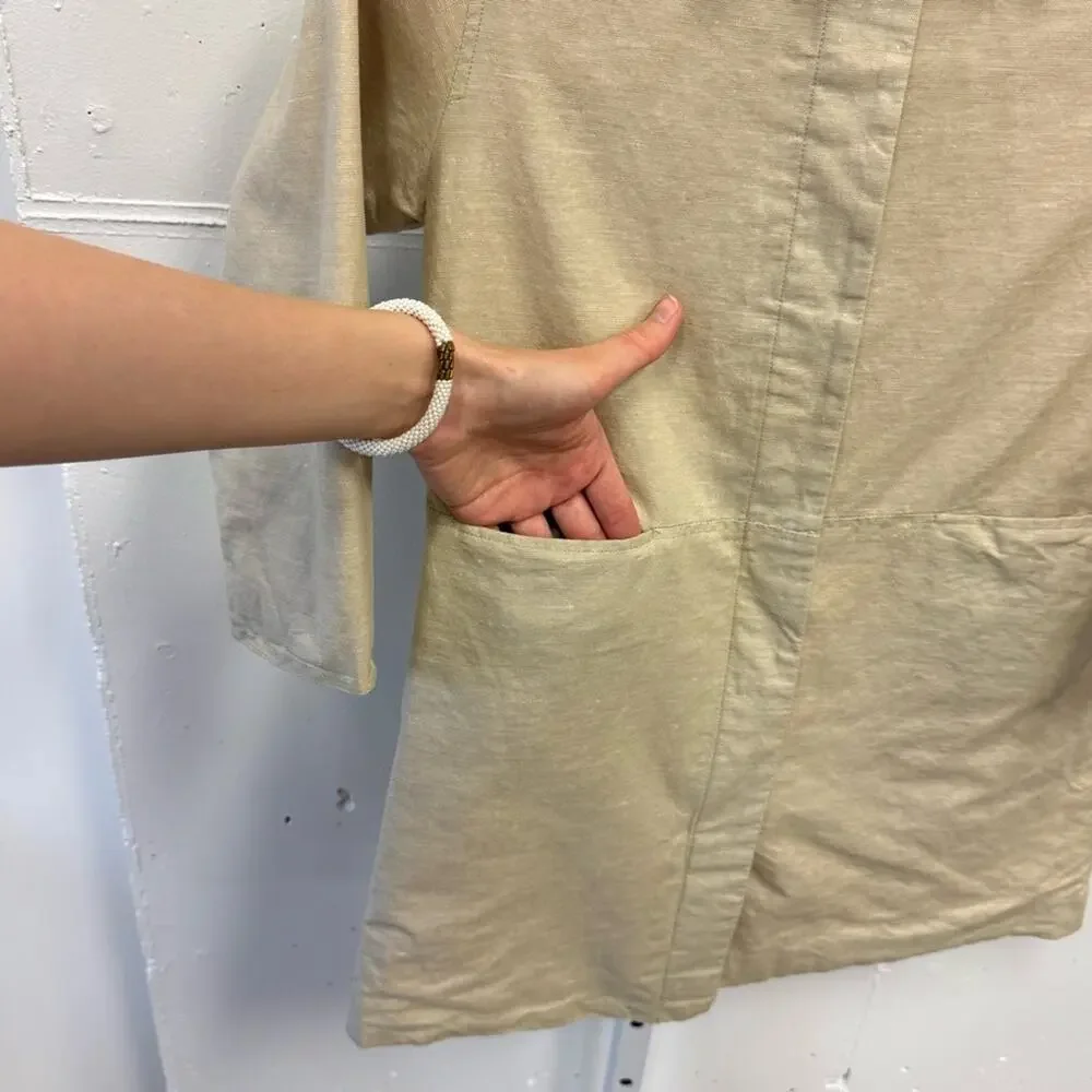 Jacadi Linen‎ Cotton Blend Minimalist Spring Summer Trench Coat Beige Neutral 8Y